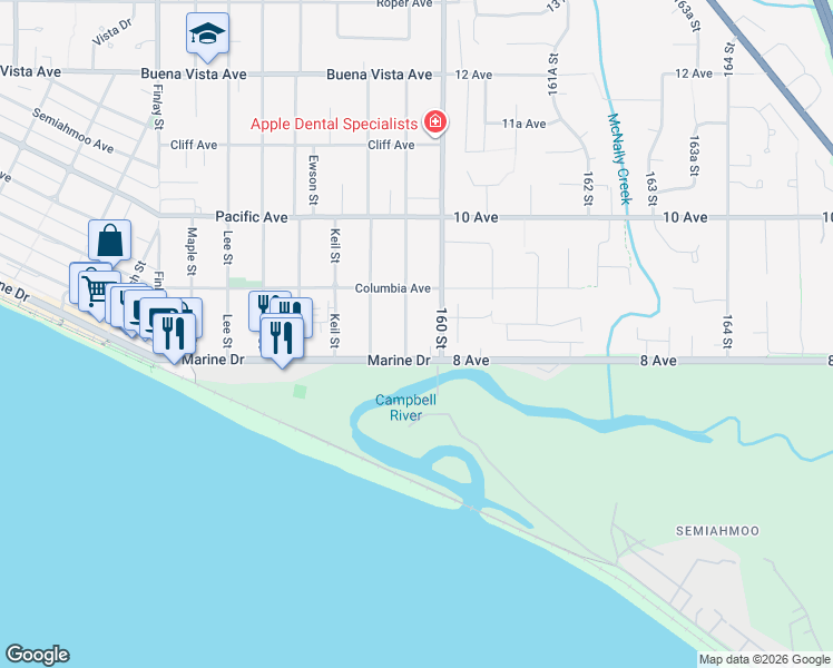 map of restaurants, bars, coffee shops, grocery stores, and more near 838 Stevens Street in White Rock