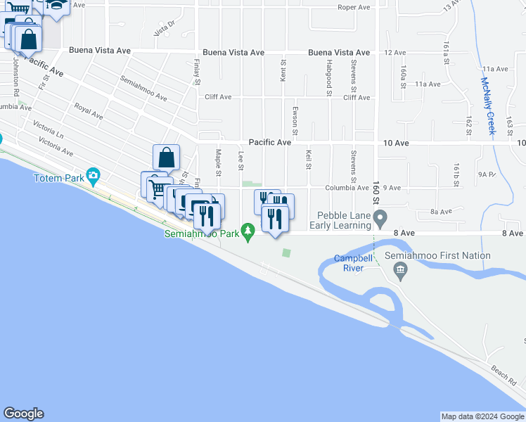 map of restaurants, bars, coffee shops, grocery stores, and more near 859 Parker Street in White Rock