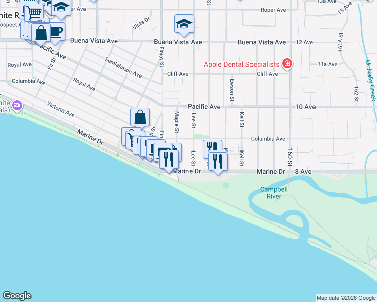 map of restaurants, bars, coffee shops, grocery stores, and more near 863 Lee Street in White Rock