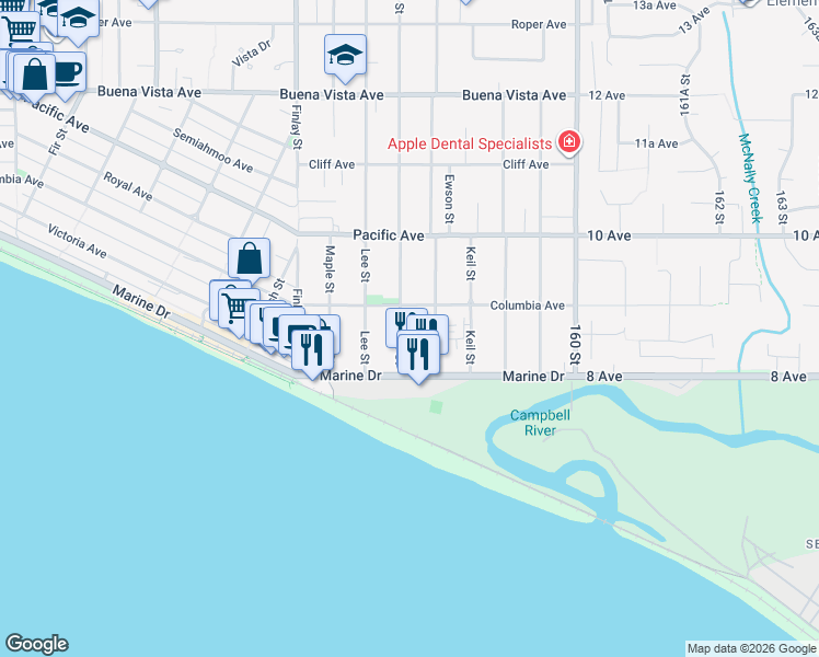 map of restaurants, bars, coffee shops, grocery stores, and more near 866 Parker Street in White Rock