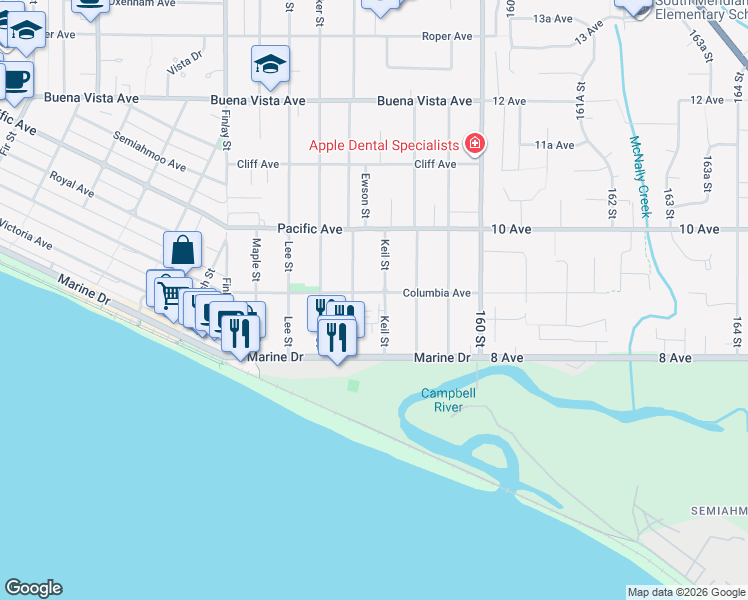 map of restaurants, bars, coffee shops, grocery stores, and more near 877 Keil Street in White Rock