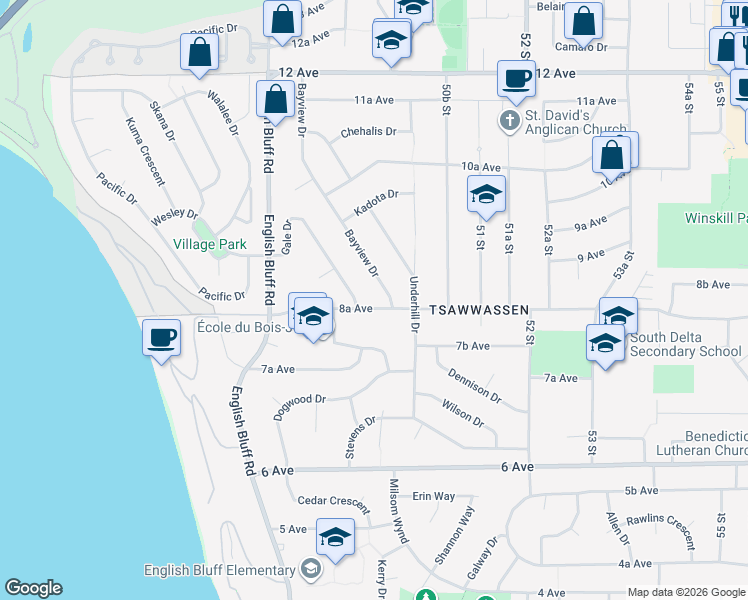 map of restaurants, bars, coffee shops, grocery stores, and more near in Delta