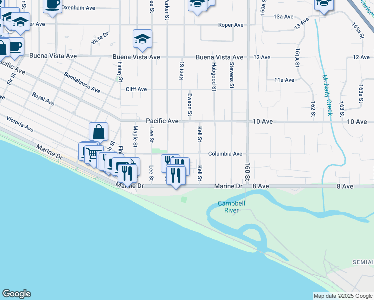 map of restaurants, bars, coffee shops, grocery stores, and more near 15807 Columbia Avenue in White Rock