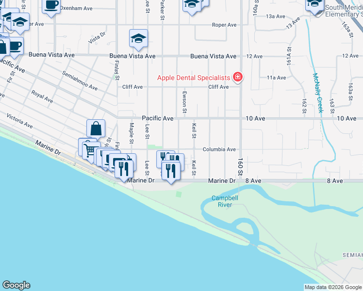 map of restaurants, bars, coffee shops, grocery stores, and more near 15807 Columbia Avenue in White Rock