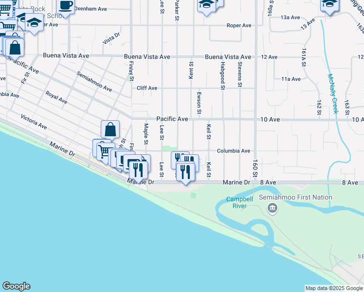 map of restaurants, bars, coffee shops, grocery stores, and more near 912 Parker Street in White Rock