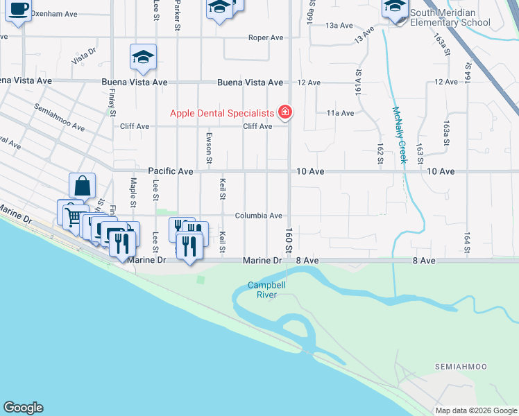 map of restaurants, bars, coffee shops, grocery stores, and more near 919 Stevens Street in White Rock