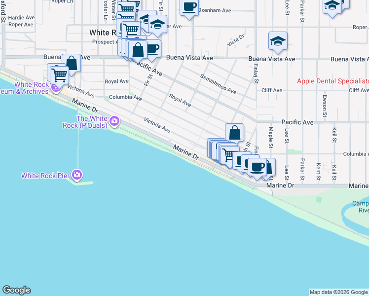 map of restaurants, bars, coffee shops, grocery stores, and more near 15377 Marine Drive in White Rock