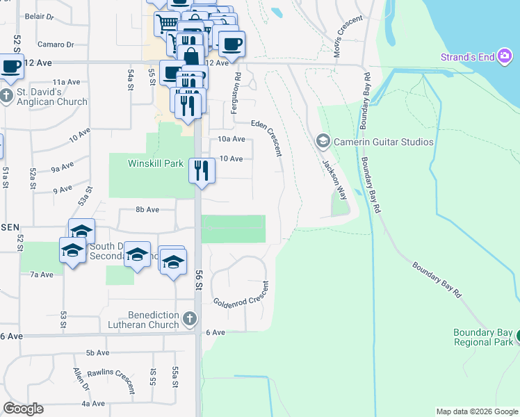 map of restaurants, bars, coffee shops, grocery stores, and more near 878 57 Street in Delta