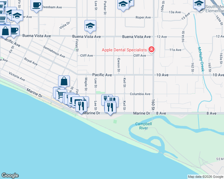 map of restaurants, bars, coffee shops, grocery stores, and more near 927 Kent Street in White Rock