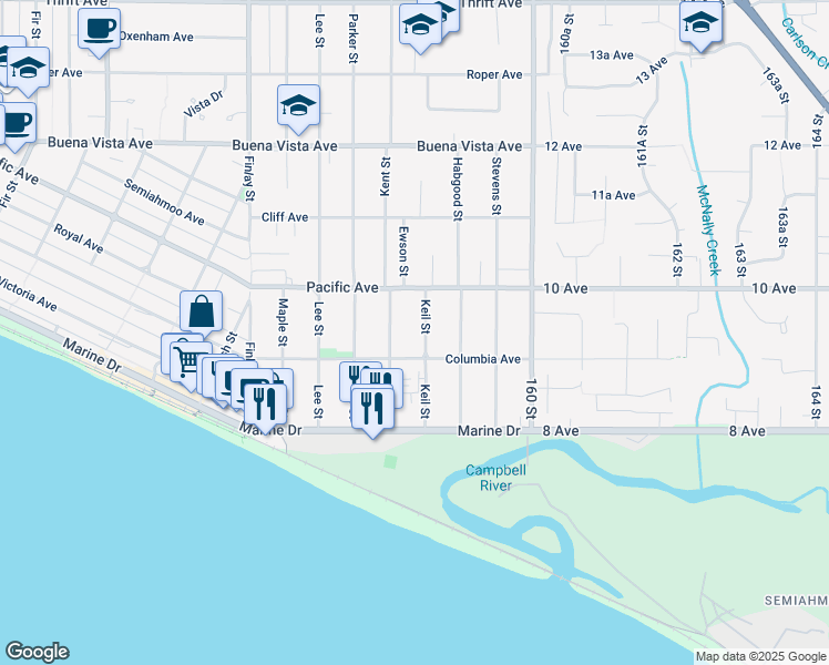 map of restaurants, bars, coffee shops, grocery stores, and more near 941 Keil Street in White Rock