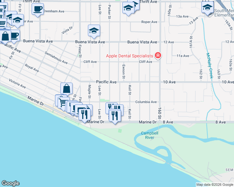 map of restaurants, bars, coffee shops, grocery stores, and more near 949 Kent Street in White Rock