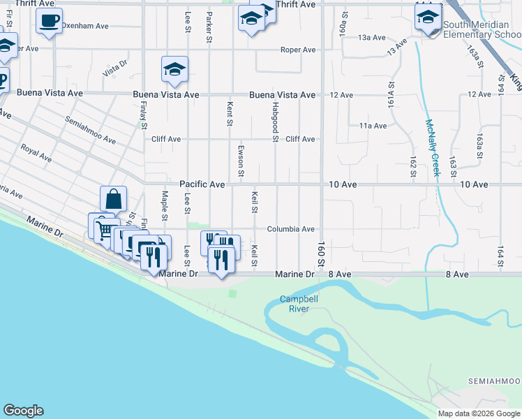 map of restaurants, bars, coffee shops, grocery stores, and more near 942 Keil Street in White Rock