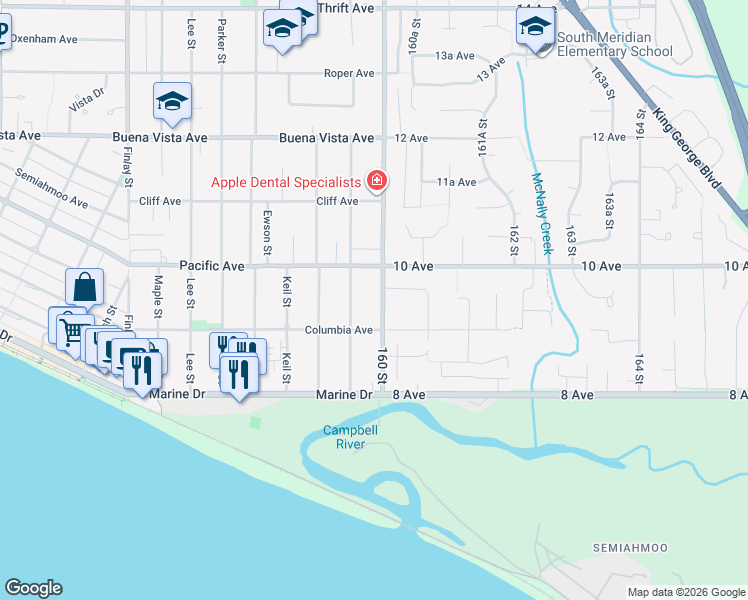 map of restaurants, bars, coffee shops, grocery stores, and more near 949 Stayte Road in White Rock