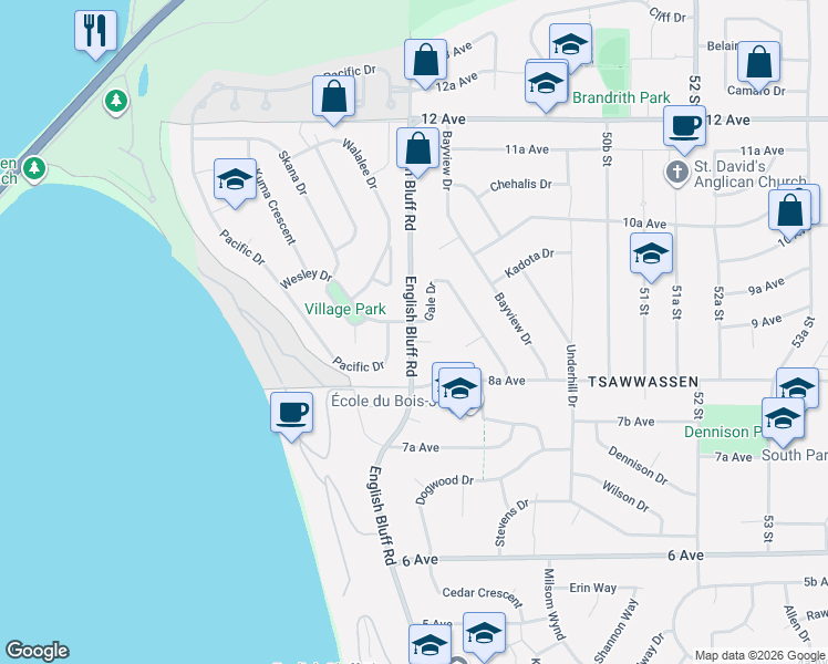 map of restaurants, bars, coffee shops, grocery stores, and more near in Delta
