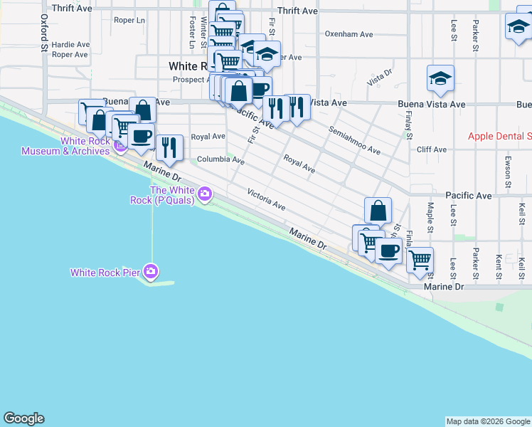 map of restaurants, bars, coffee shops, grocery stores, and more near 15289 Marine Drive in White Rock