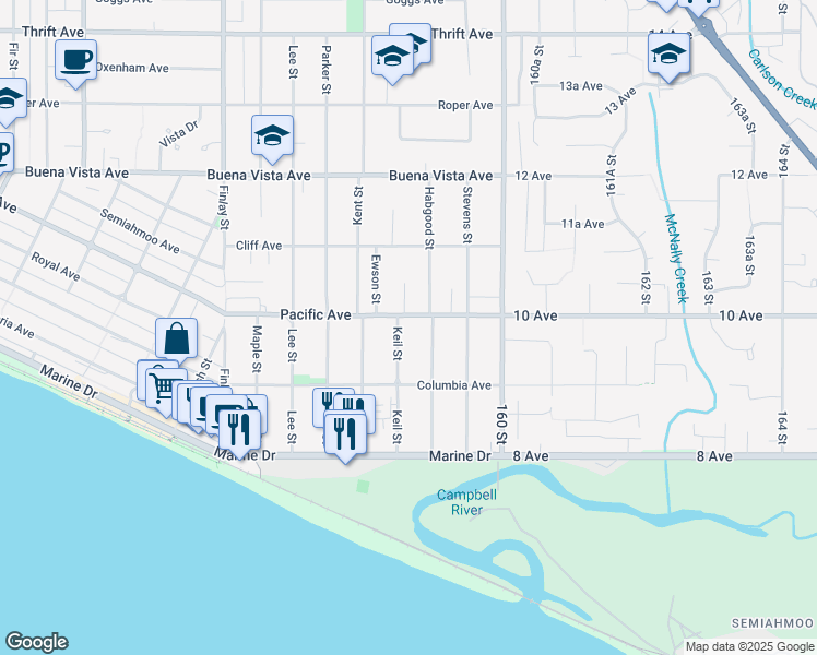 map of restaurants, bars, coffee shops, grocery stores, and more near 982 Keil Street in White Rock