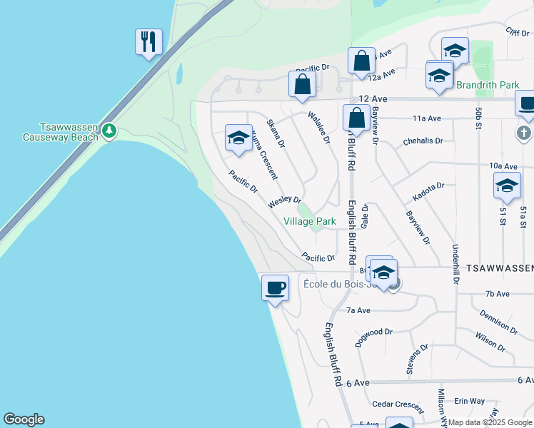 map of restaurants, bars, coffee shops, grocery stores, and more near 963 Pacific Drive in Delta