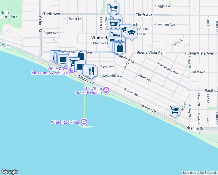 map of restaurants, bars, coffee shops, grocery stores, and more near 15165 Marine Drive in White Rock