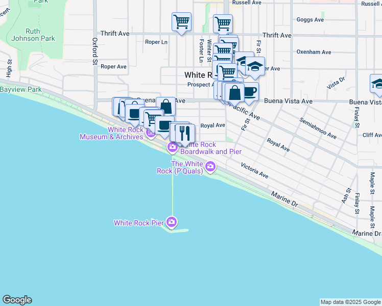 map of restaurants, bars, coffee shops, grocery stores, and more near 15097 Marine Drive in White Rock