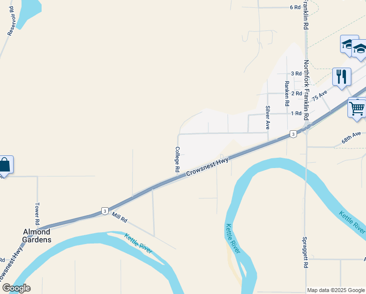map of restaurants, bars, coffee shops, grocery stores, and more near 6240 College Road in Grand Forks