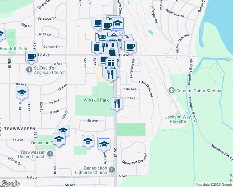 map of restaurants, bars, coffee shops, grocery stores, and more near in Delta