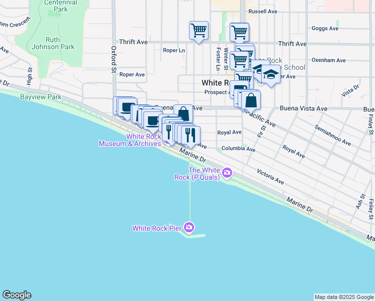 map of restaurants, bars, coffee shops, grocery stores, and more near 15025 Marine Drive in White Rock