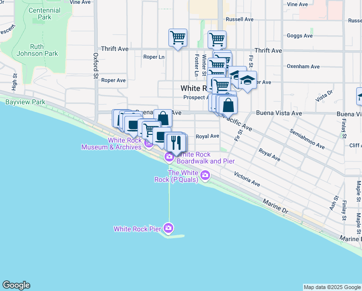 map of restaurants, bars, coffee shops, grocery stores, and more near 15061 Victoria Avenue in White Rock