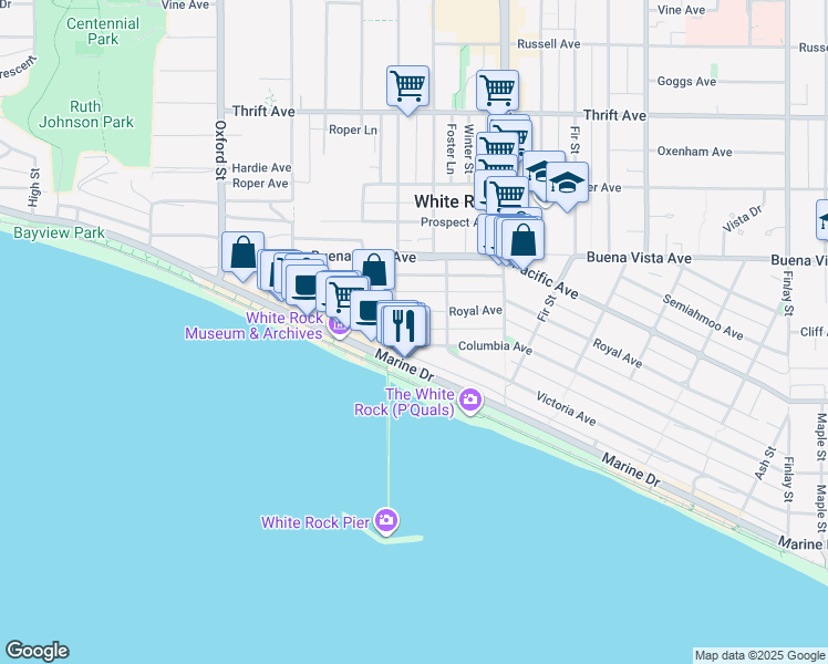 map of restaurants, bars, coffee shops, grocery stores, and more near 15061 Victoria Avenue in White Rock