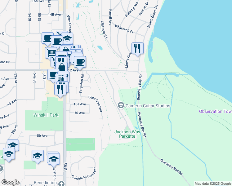 map of restaurants, bars, coffee shops, grocery stores, and more near 1076 Jackson Way in Delta