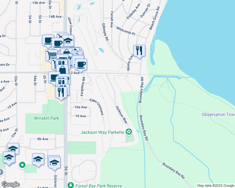 map of restaurants, bars, coffee shops, grocery stores, and more near 1076 Jackson Way in Delta