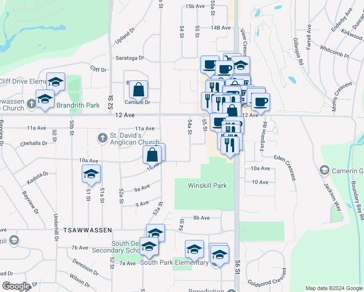 map of restaurants, bars, coffee shops, grocery stores, and more near in Delta