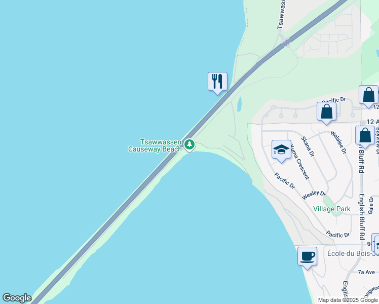 map of restaurants, bars, coffee shops, grocery stores, and more near South Fraser Perimeter Road in Delta