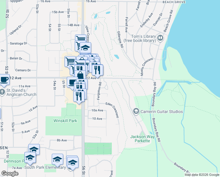 map of restaurants, bars, coffee shops, grocery stores, and more near 1140 Fairway Views Wynd in Delta