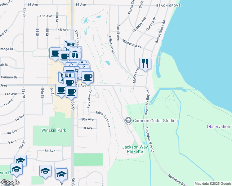 map of restaurants, bars, coffee shops, grocery stores, and more near 1166 Jackson Way in Tsawwassen