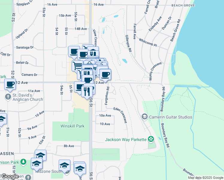 map of restaurants, bars, coffee shops, grocery stores, and more near 1147 Fairway Views Wynd in Delta