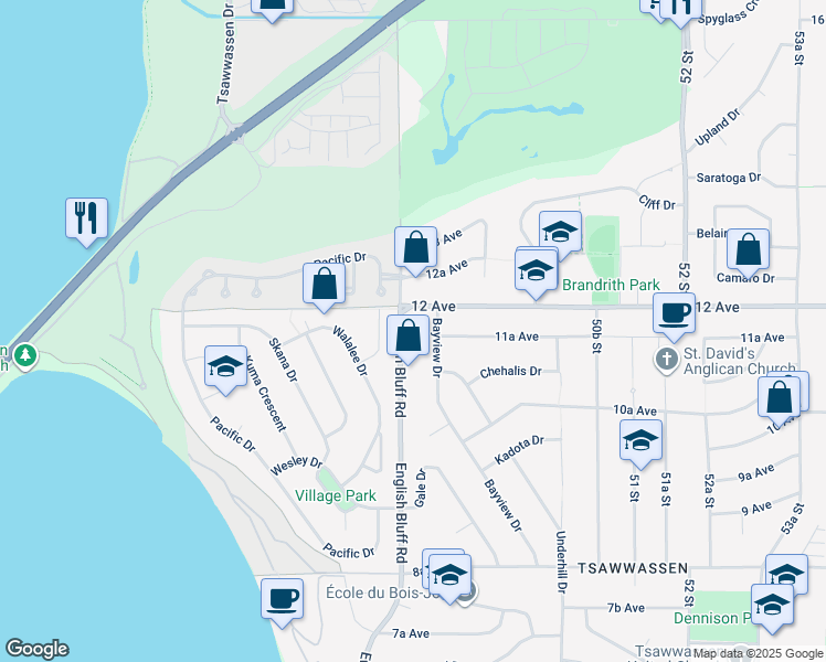 map of restaurants, bars, coffee shops, grocery stores, and more near 1164 English Bluff Road in Delta