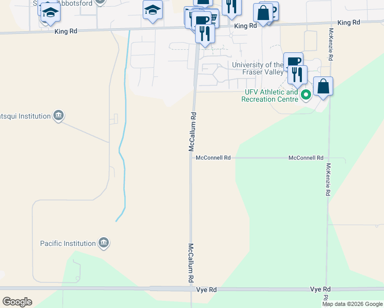 map of restaurants, bars, coffee shops, grocery stores, and more near 1234 McCallum Road in Abbotsford
