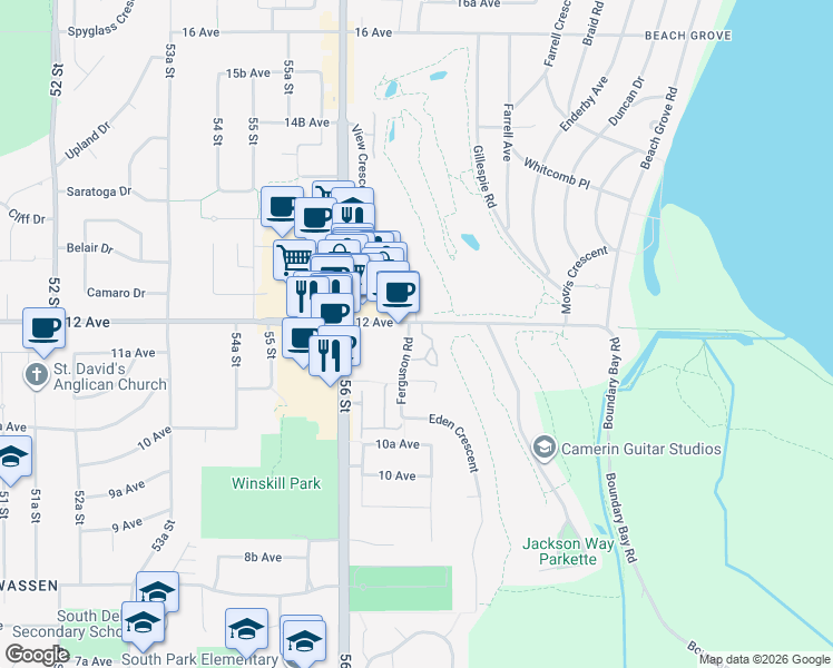 map of restaurants, bars, coffee shops, grocery stores, and more near 1157 Fairway Views Wynd in Delta