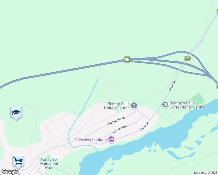 map of restaurants, bars, coffee shops, grocery stores, and more near 45 Country Road in Bishop's Falls