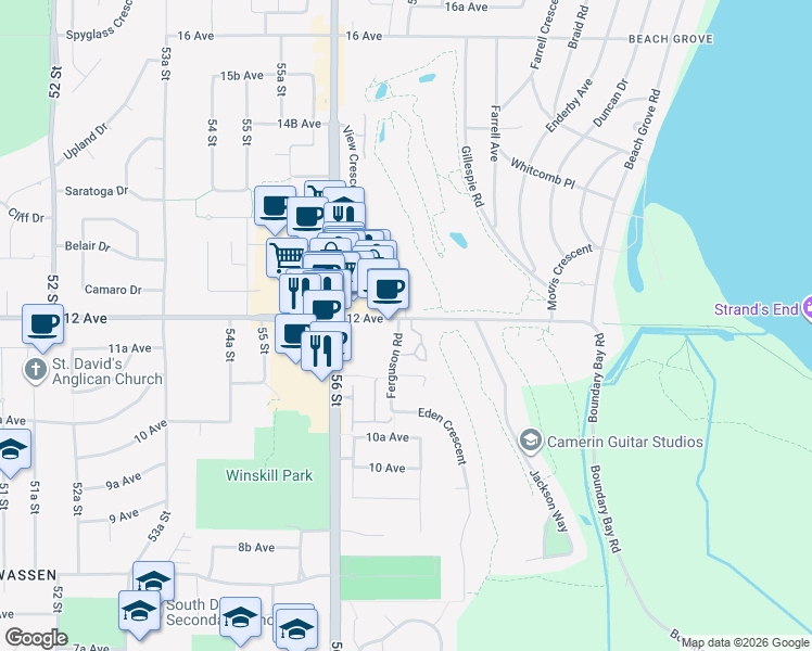 map of restaurants, bars, coffee shops, grocery stores, and more near 1161 Fairway Views Wynd in Delta