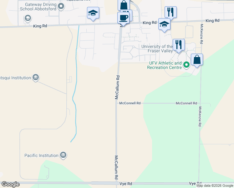 map of restaurants, bars, coffee shops, grocery stores, and more near 1234 McCallum Road in Abbotsford