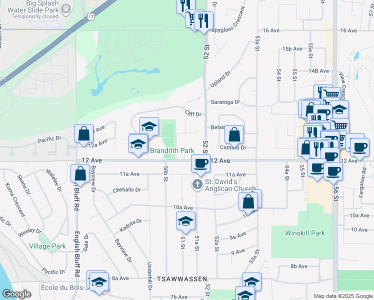 map of restaurants, bars, coffee shops, grocery stores, and more near 1228 Stellers Jay Place in Delta