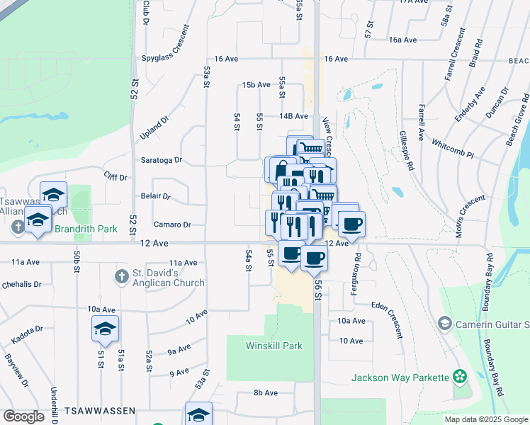 map of restaurants, bars, coffee shops, grocery stores, and more near in Delta