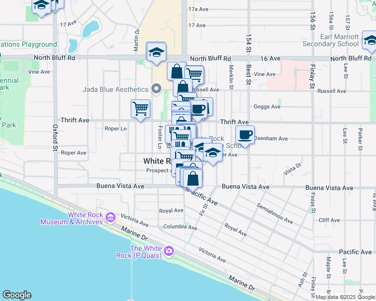 map of restaurants, bars, coffee shops, grocery stores, and more near 1326 Johnston Road in White Rock