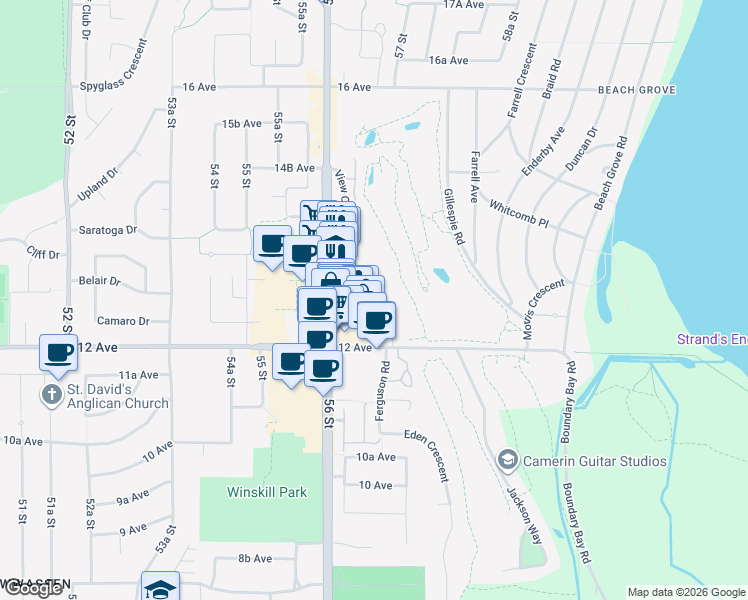 map of restaurants, bars, coffee shops, grocery stores, and more near in Delta