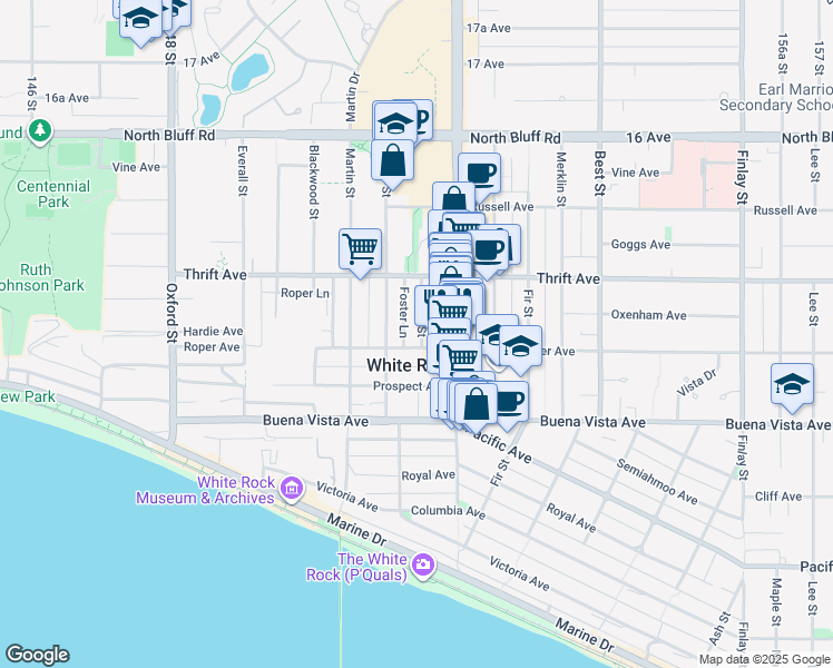 map of restaurants, bars, coffee shops, grocery stores, and more near 1333 Winter Street in White Rock