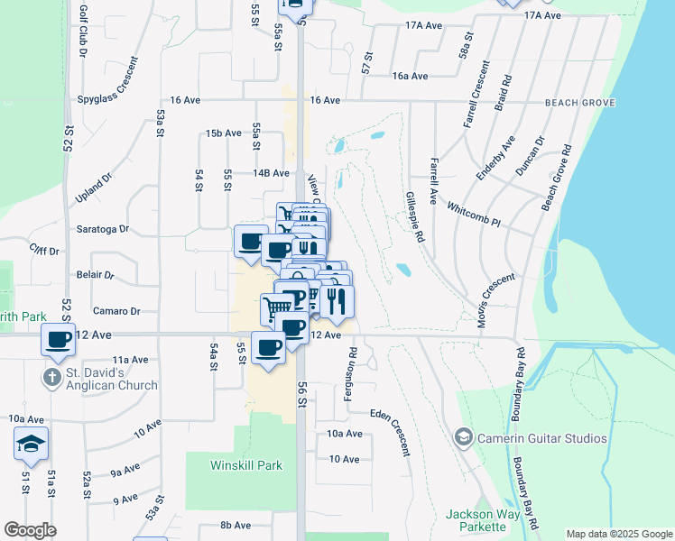 map of restaurants, bars, coffee shops, grocery stores, and more near 1269 Hunter Road in Delta