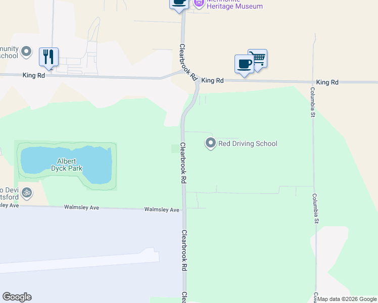 map of restaurants, bars, coffee shops, grocery stores, and more near 1374 Clearbrook Road in Abbotsford