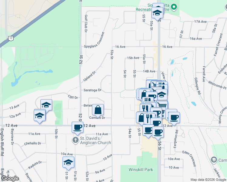 map of restaurants, bars, coffee shops, grocery stores, and more near in Delta