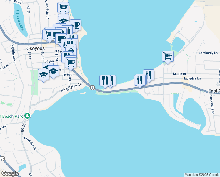 map of restaurants, bars, coffee shops, grocery stores, and more near 7906 Main Street in Osoyoos